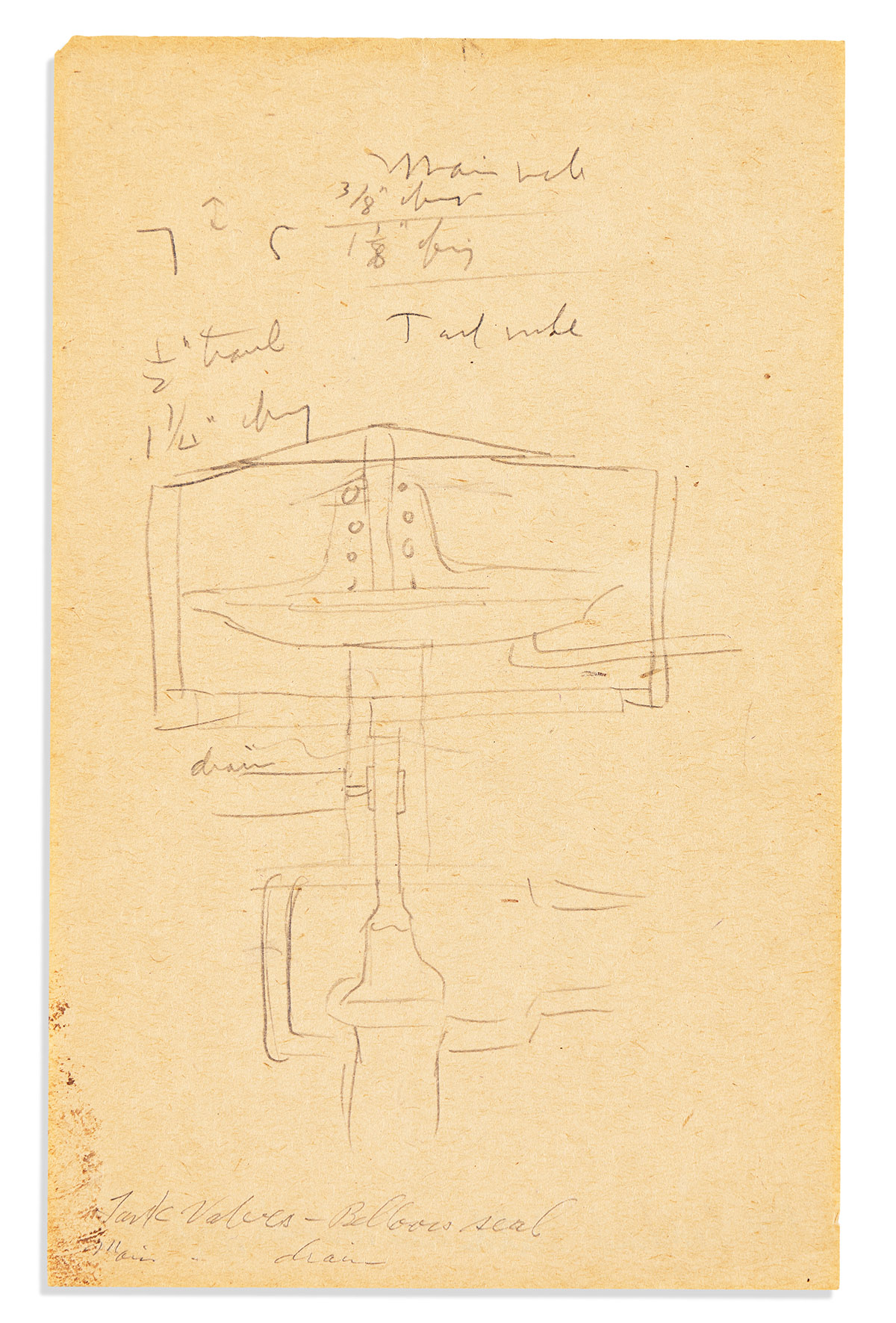 (SCIENTISTS.) GODDARD, ROBERT H. Two graphite drawings, unsigned, each a diagram showing a rocket valve design, with title and notes in